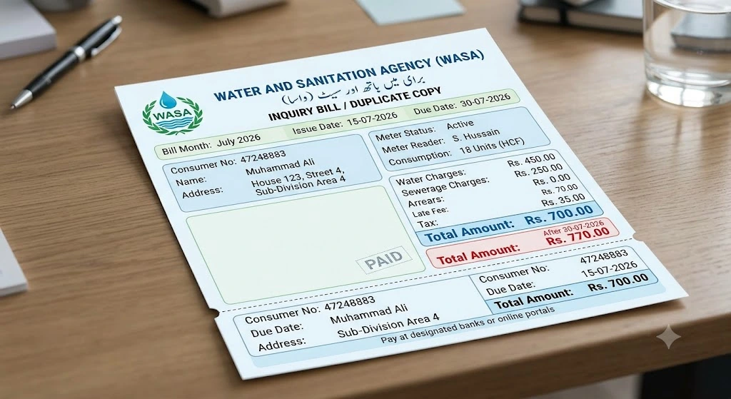 wasa bill inquiry online